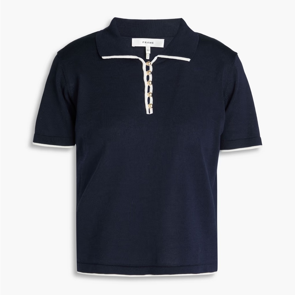 Frame Denim Navy Cotton Polo Top Size XS